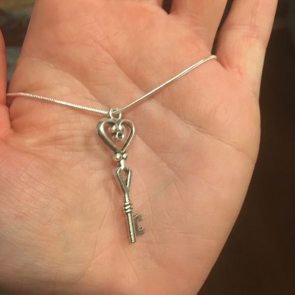 Silver Chain Necklace with Key Pendant - Picture 2 of 2